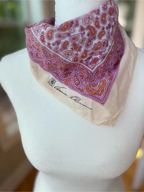 Anne Klein Pink and Orange Paisley Cotton Bandana Scarf - Image 2
