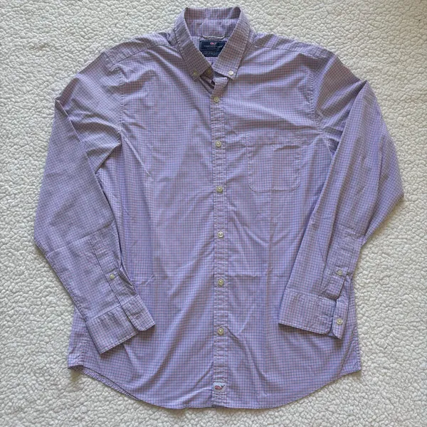 Vineyard Vines Purple White Micro-Gingham Plaid Button Up Classic Preppy coastal - Image 2
