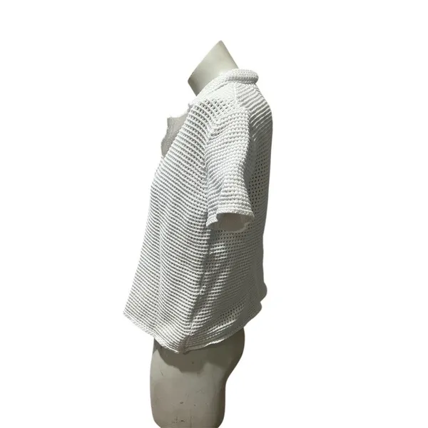 Free People Polo Top Womens L White Button Front Collared Beach Boho - Image 5