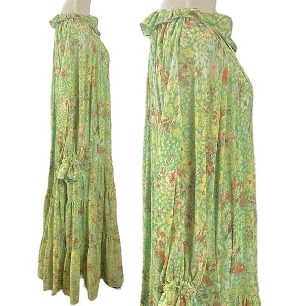 Free People Feeling Groovy Maxi Dress Size Large 70s Chartreuse Floral Bohemian - Image 10