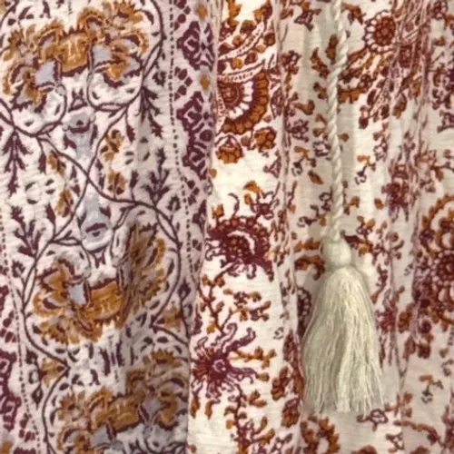 Lucky Brand Womens Boho Floral Paisley Peasant Top Tassel Studded Orange Small‎ - Image 4