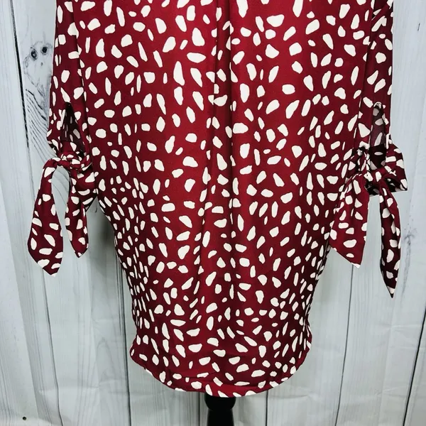 West K Faux Wrap Blouse 3/4 Sleeve Tie Maroon Polka Dot Women's Size M - Image 8