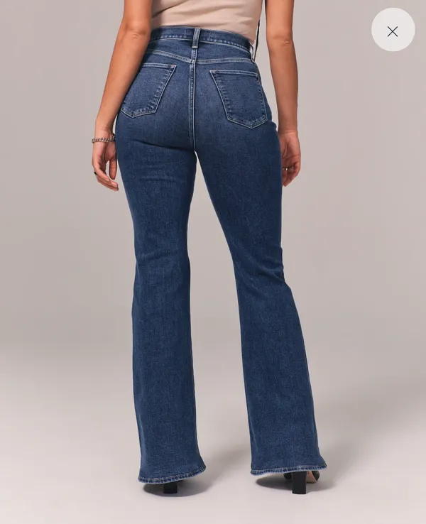 Abercrombie Curve Love Ultra High Rise Stretch Flare Jean - Dark Wash - Image 2