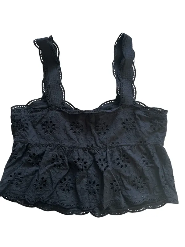 The Kooples Floral Eyelet Lace Cropped Peplum Tank Black | Size 2 - Image 2