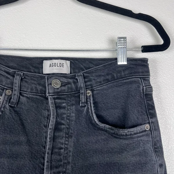 Agolde Riley‎ Crop High Rise Straight Leg Jeans Washed Black Raw Hem 26 - Image 2