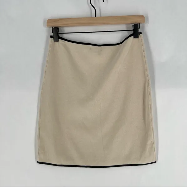 Mable Cream Skirt Black Trim‎ Stretch Ribbed Knit Mini High Rise Size L - Image 7