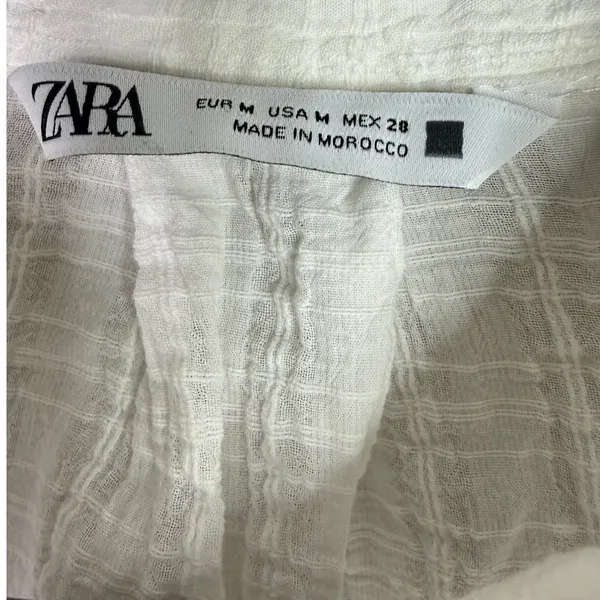 Zara Relaxed Lightweight Fit Cotton Button Down Collar Shirt Long Sleeve M White - Image 10