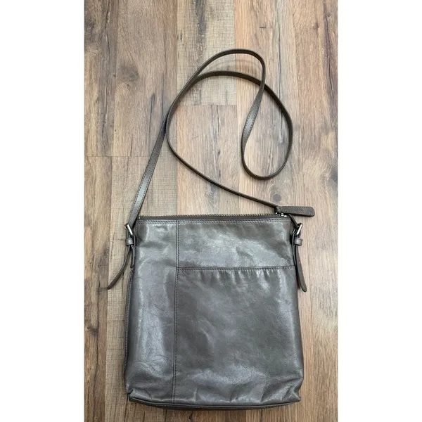 Hobo The Original Gray Leather Crossbody Bag Shoulder Purse Organizer - Image 2