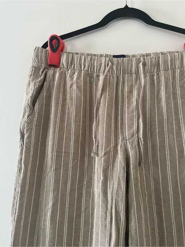 Gap Beige Tan Linen Blend Striped Wide Leg Pants Large Coastal Euro Summer Beach - Image 2
