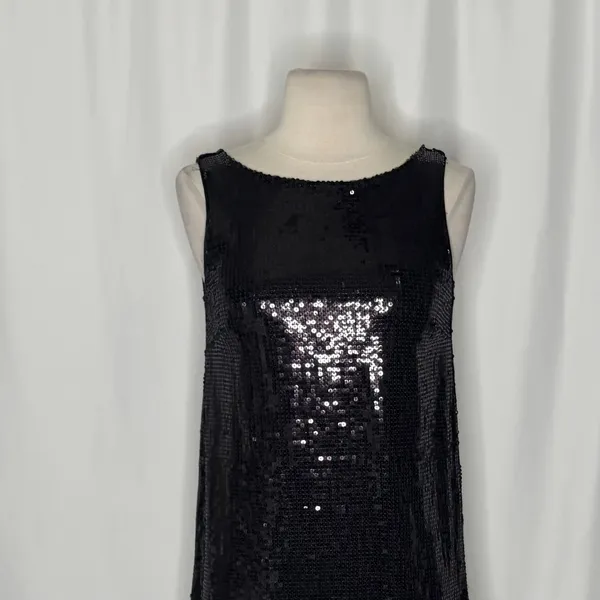 FREE PEOPLE Black Sequin Shift Mini Dress Scoop Back Party Cocktail Size 2 - Image 3
