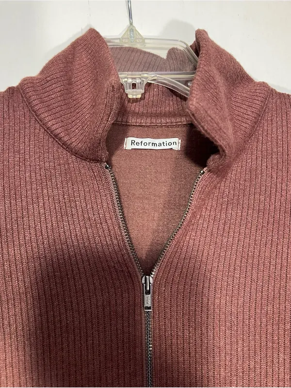 Reformation brown Ribbed Zip-Front Mock Collar top size S - Image 5