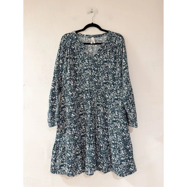Pact Cafe Crepe Tiered Cotton Dress in Celestial Prairie Floral Medium - Image 2