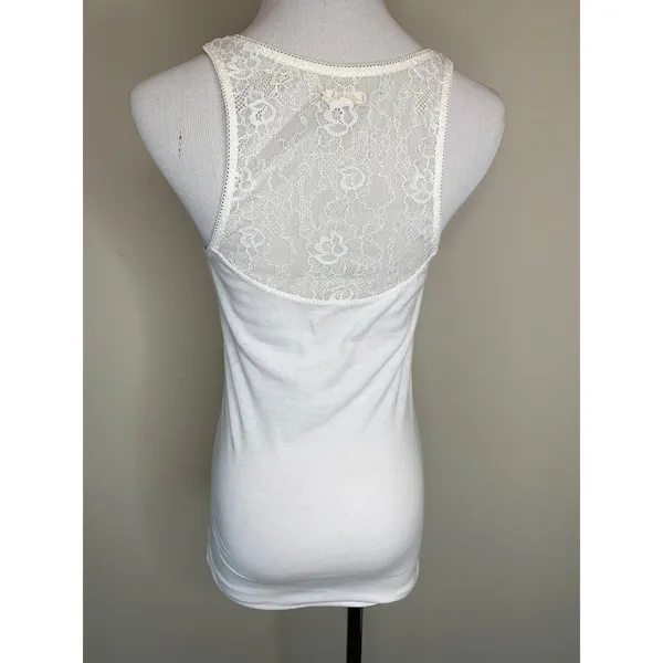 Y2k Aerie White Lace Yoke Racer Tank Top Sz Medium - Image 2