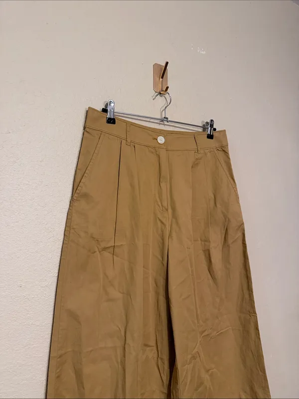 LOFT Poplin Pleated Wide Leg Pants Khaki Size 8 NWT - Image 4