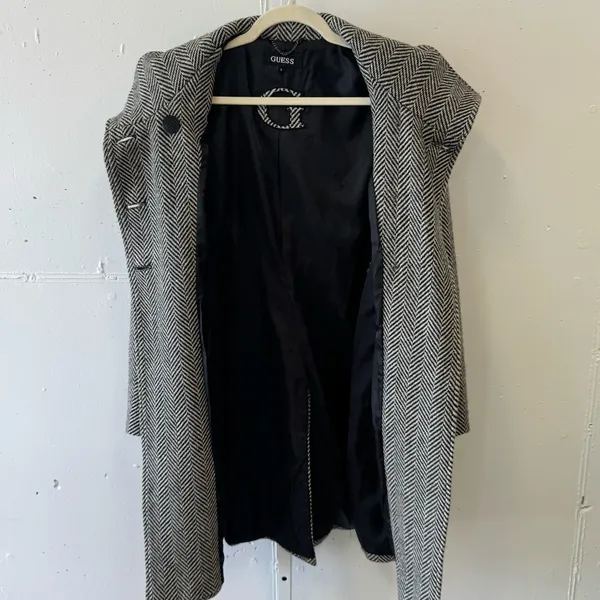 Guess Women’s Wool‎ Blend Herringbone Tailored Double Breasted Pea Coat Gray Sm - Image 3