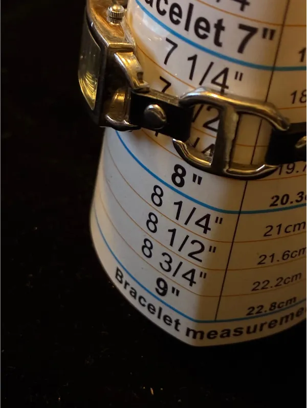 Vintage Women's Watch Silver Tone Rectangular Black Leather Stirrup Links - Image 7