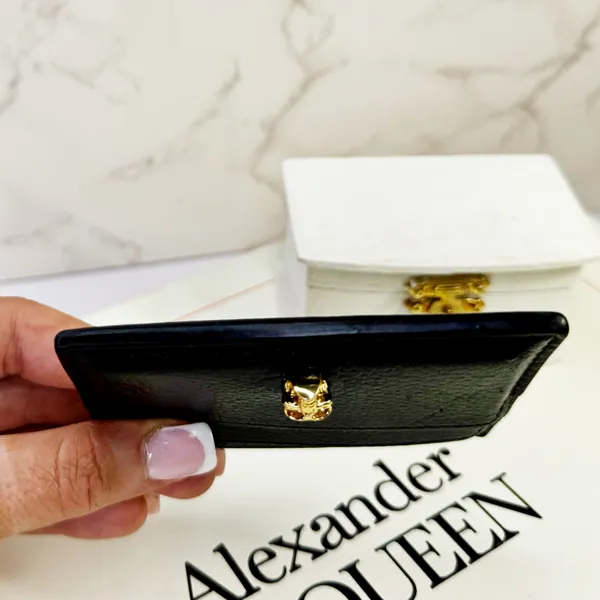 Alexander McQueen Black Leather Crystal Skull Card Holder. - Image 10