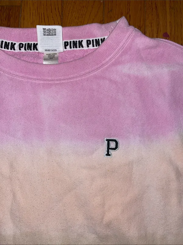 PINK Victoria's Secret Pastel Tie-Dye Cropped Crewneck - Pink, Cream, Light Blue - Image 3