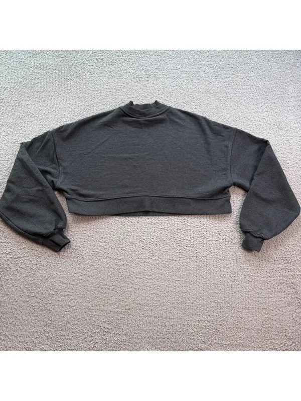 Gymshark Women’s Small Charcoal Cropped Oversized Crewneck Sweatshirt Minimal - Image 2
