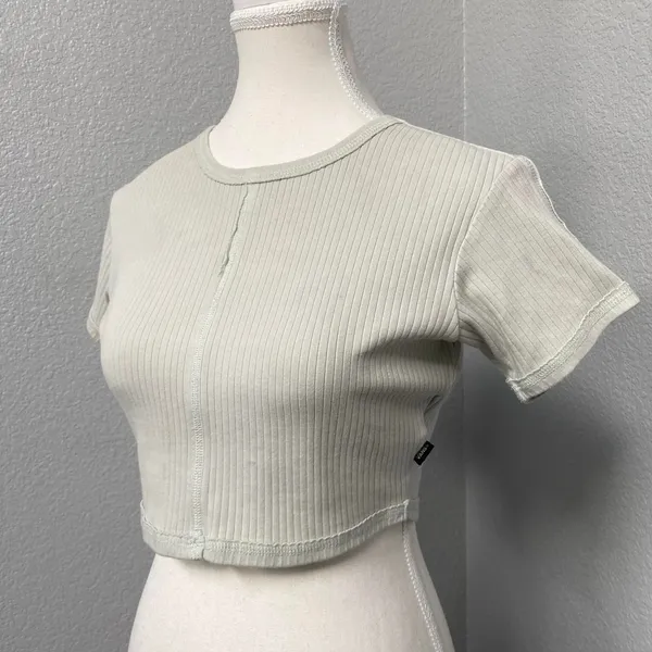 Vans Sage Green Ribbed Front Seam Short Sleeve Crop Top Grunge Alt Mallgoth - Image 3