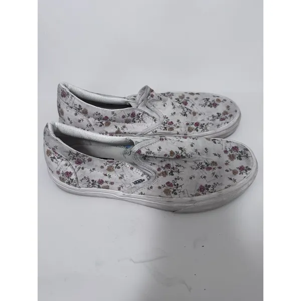 VANS Floral Slip On Canvas Sneakers White Pink Yellow Green Women's Low Top - Image 5