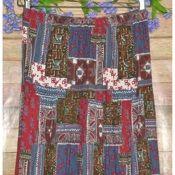 Vintage 12 Current M USA Made Broomstick Skirt Patchwork Floral Boho Modest - Image 3