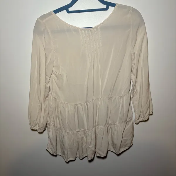 American Eagle Outfitters Cream Blouse Bohemian Airy Tiered Embroidered XS - Image 7
