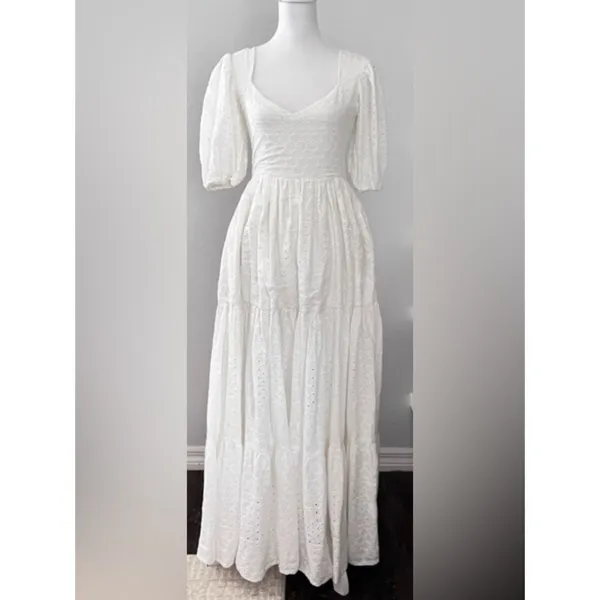 Mille white Eyelet Cotton Maxi Dress summer Women's Size S - Image 7