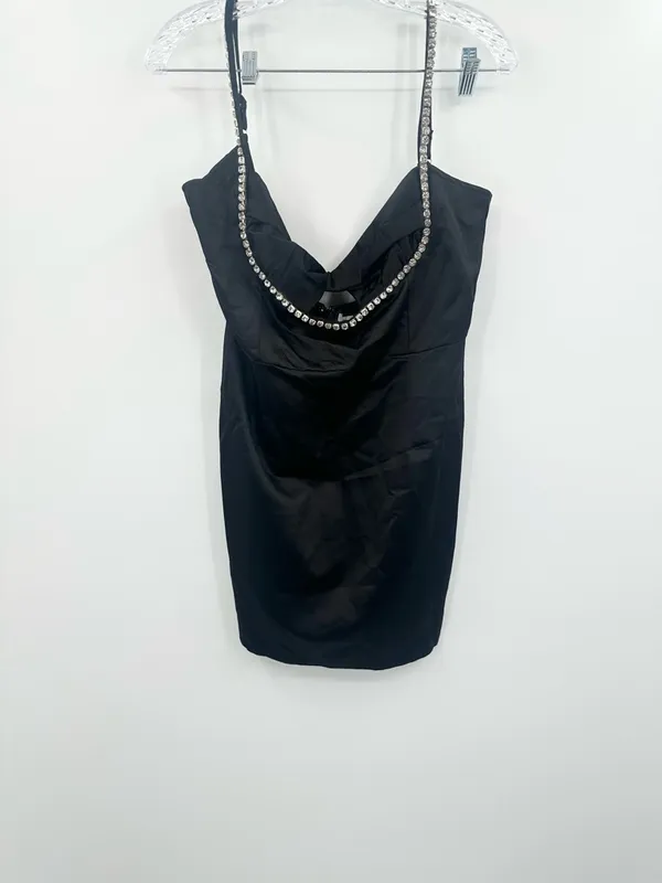 RNWY NWT Black Rhinestone Strap‎ Bodycon Mini Dress Cutout Glam Night Size Large - Image 2