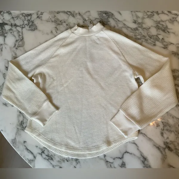 NWT Madewell Mockneck Waffle Sweatshirt Tee XS Ivory Sold Out! Light Stain - Image 3