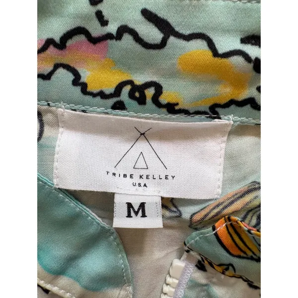 Tribe Kelley‎ USA Womens Tropical Island Map Rayon Zip Up Jacket Blue Medium M - Image 3