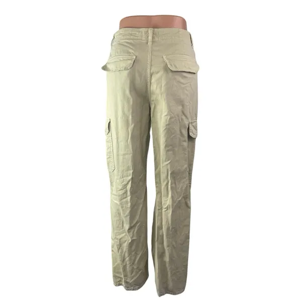 Zara Women's Cream Beige Khaki High Rise Straight Cargo Trousers Pants Size 4 - Image 2