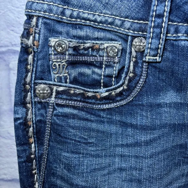 Miss Me Los Angeles Curvy Boot Cut Embellished Beaded Jeans Bling Size 27x29.5 - Image 11