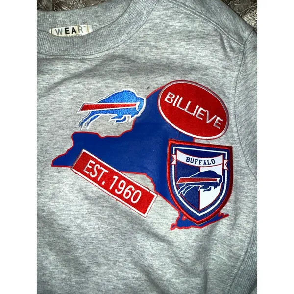 WEAR by Erin Andrews Buffalo Bills Grey Crewneck Sweatshirt Size XS - Image 2
