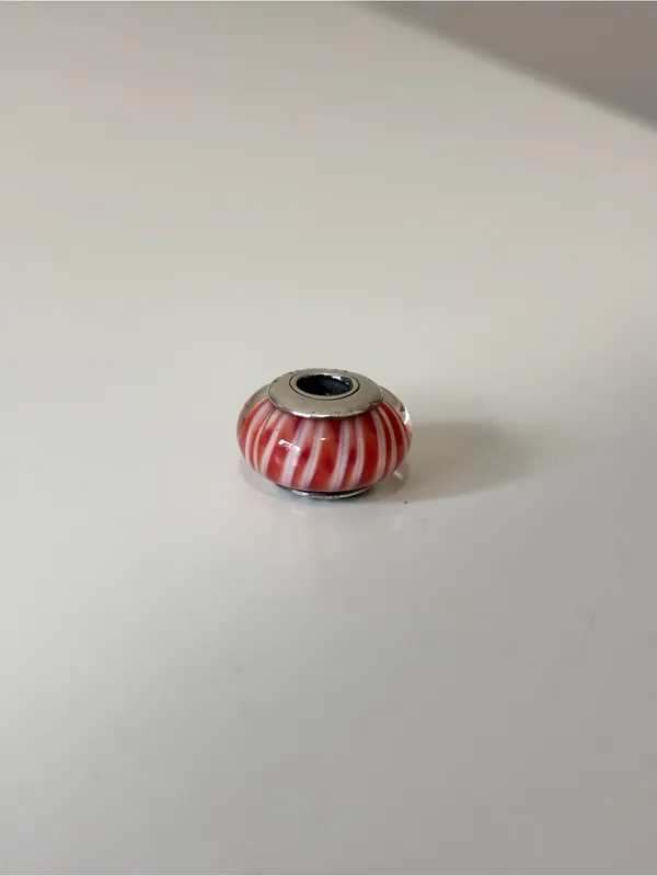 Pandora 925 Sterling Silver Cinnamon Red and White Striped Murano Glass Charm - Image 4