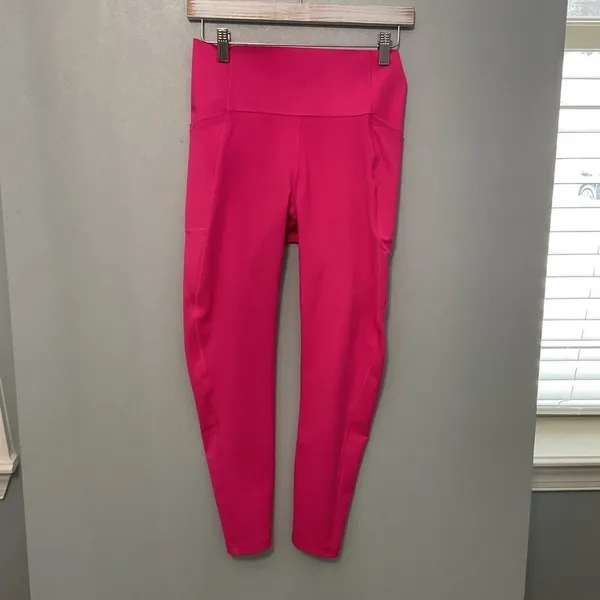 GapFit Women Leggings Pink High Rise Side Pocket Solid Medium - Image 3