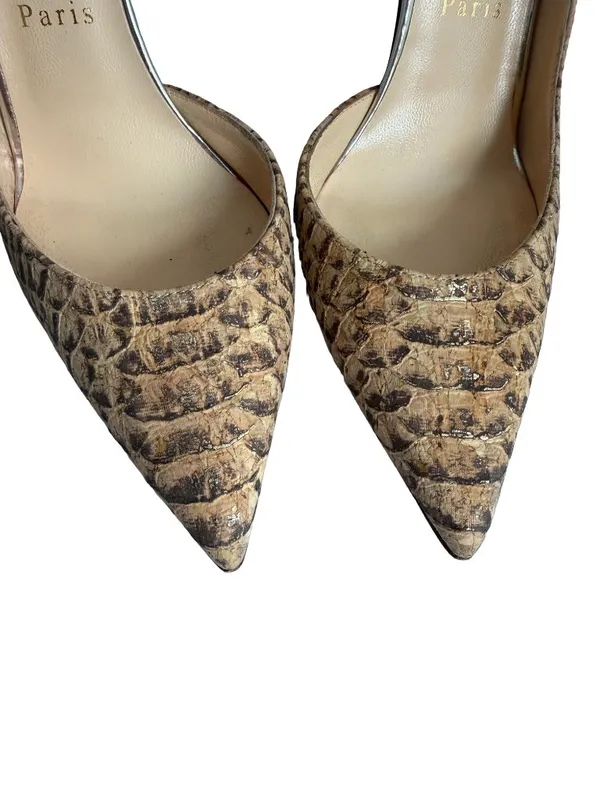 Christian Louboutin Iriza Tan Brown Python Embossed Pointed Toe D Size 7 Women's - Image 5