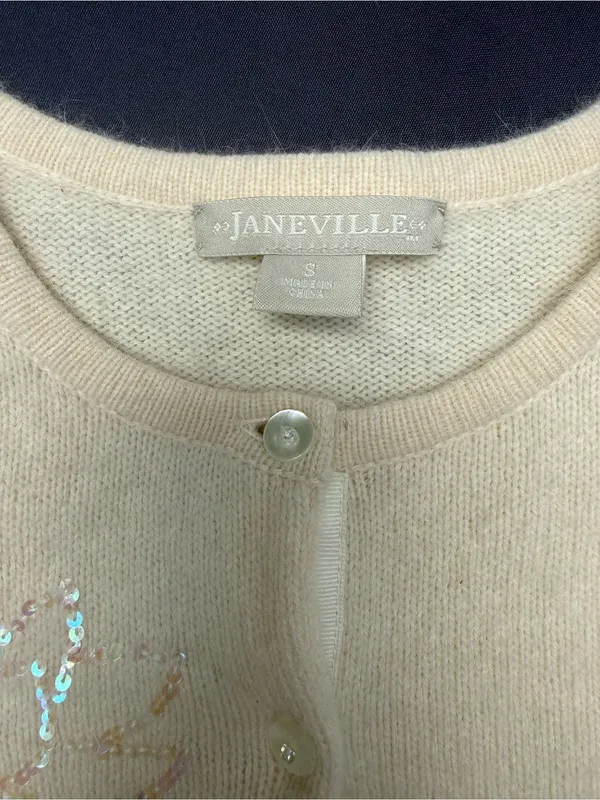 Janeville Sequin Embellished Lambswool Cardigan - Cream - Image 6