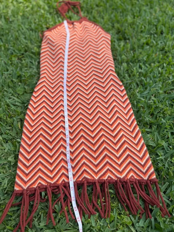 Lush Crochet Knit Halter Mini Dress Fringe Hem Boho Festival Size S - Image 5