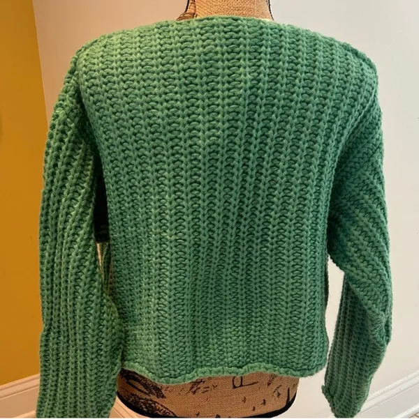 Green Chunky Knit Cardigan Sweater with Gold Buttons - Image 4