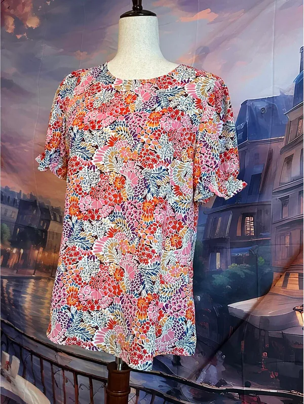 Boutique Floral Print Short Sleeve Blouse for Women - Image 2