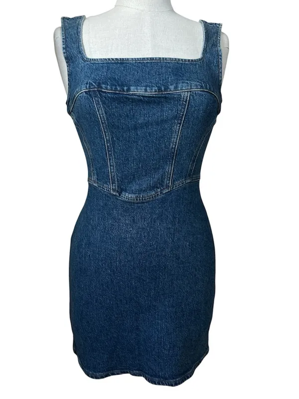 Reformation Davies Bustier Denim Mini Dress in Laguna Size 2 Gently Used Western - Image 3