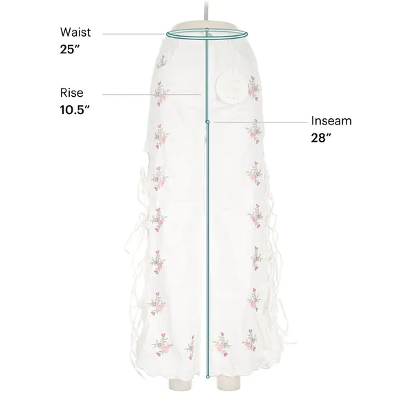 Zac & Zoe Paris White Floral Embroidered Wide Leg Lace Up Pants M 38 Boho Y2K - Image 2