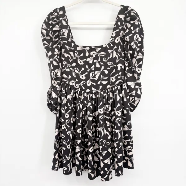 For Love & Lemons Womens Angelica Bow Print‎ Coquette Puff Sleeve Mini Dress XS - Image 2