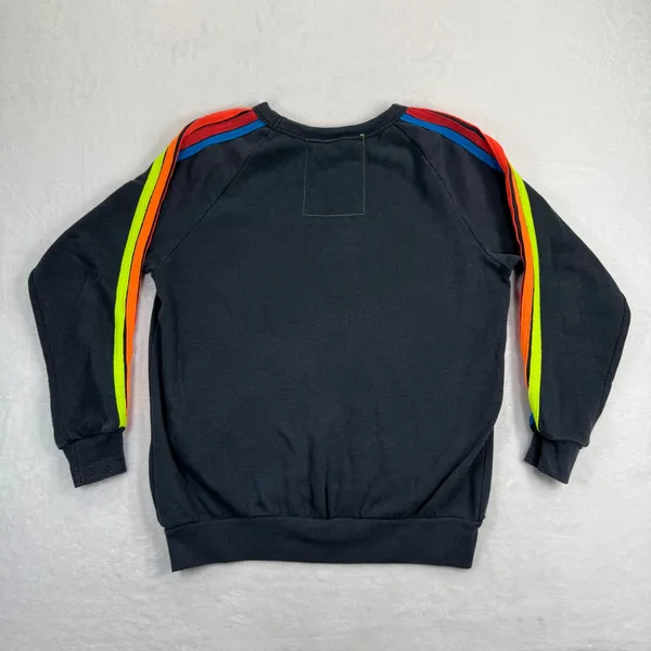 Aviator Nation Womens Smiley Face‎ Rainbow Stripe Raglan Sweatshirt Gray Medium - Image 6