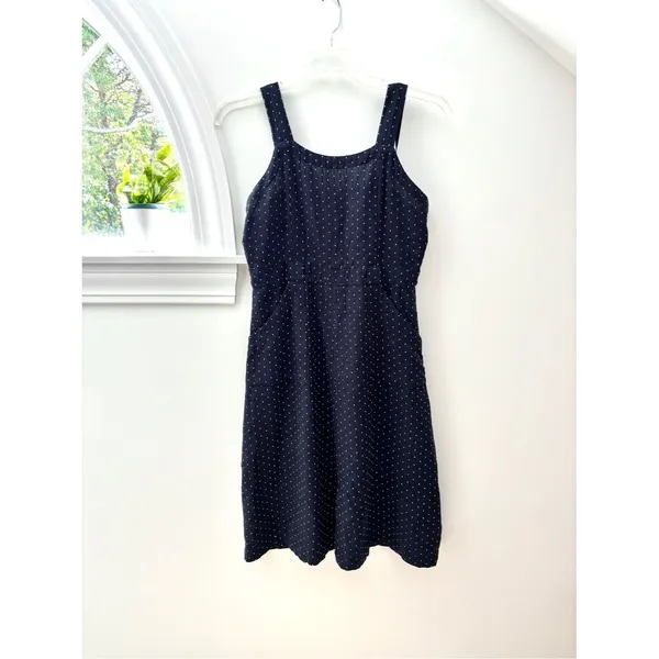 Mata Traders Navy Dot Pinafore Dress Small S Overall Apron Midi Cottagecore Mod - Image 2
