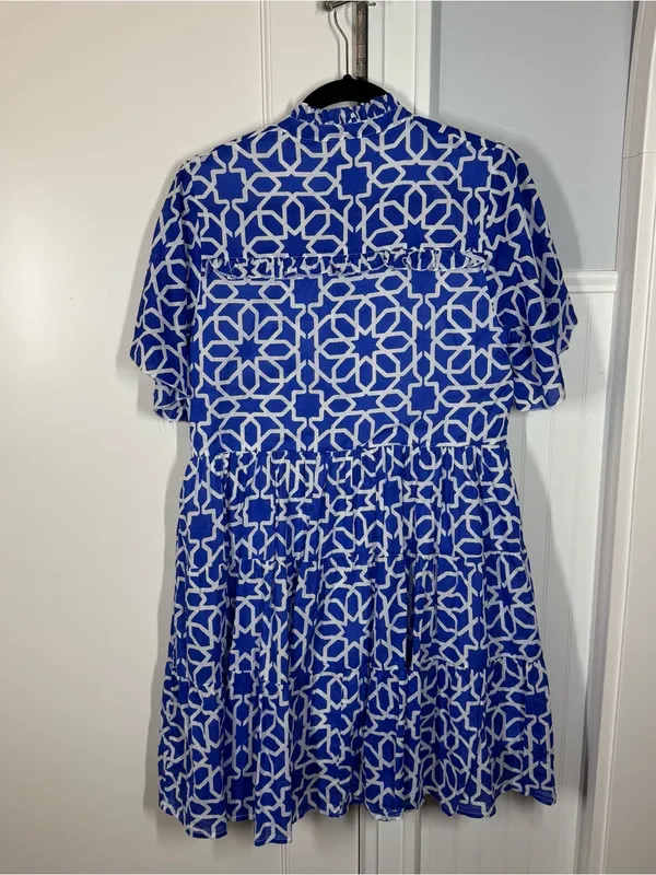 Tuckernuck Anthropologie‎ Ro's Garden Vibeka Ruffle Mini Dress Blue Print Small - Image 5