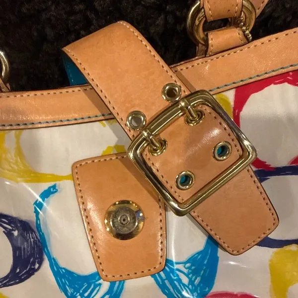 Coach Multicolor PVC Scribble Vachetta Leather Trim Tote Handbag Bag For Women - Image 4