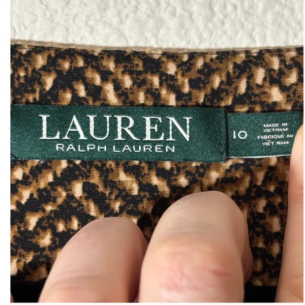Lauren Ralph Lauren Size 10 Brown Snakeskin Print Faux-Wrap Long Sleeve Dress - Image 6