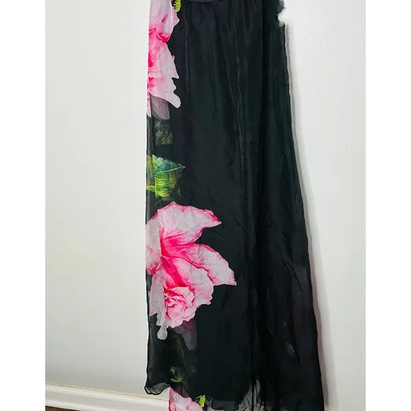 ONE33 SOCIAL Black Pink Floral Roses Chiffon Strapless Maxi Gown size 0 - Image 8